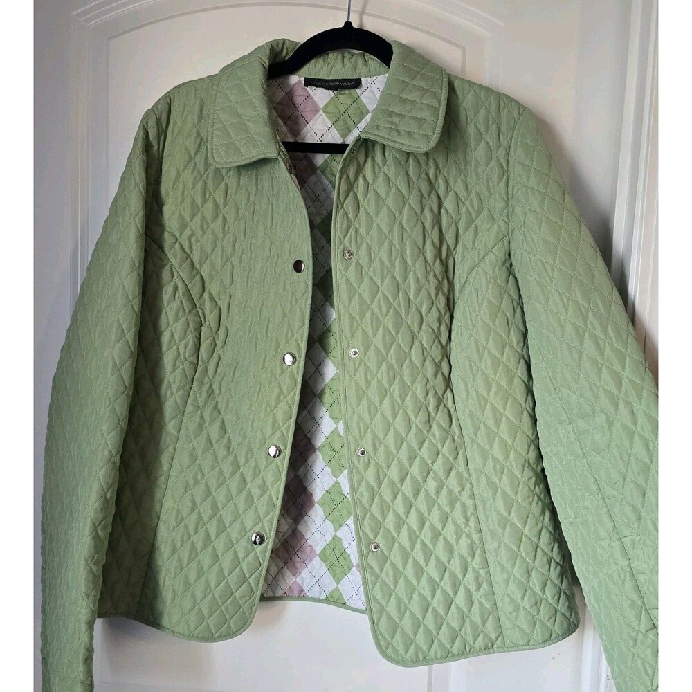 BRIGGS NEW YORK Quilted Jacket XL Green Snap Front Cottagecore
